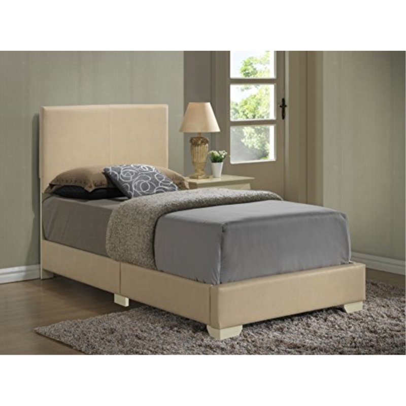 Upholstered Low Profile Standard Bed, Twin, Beige