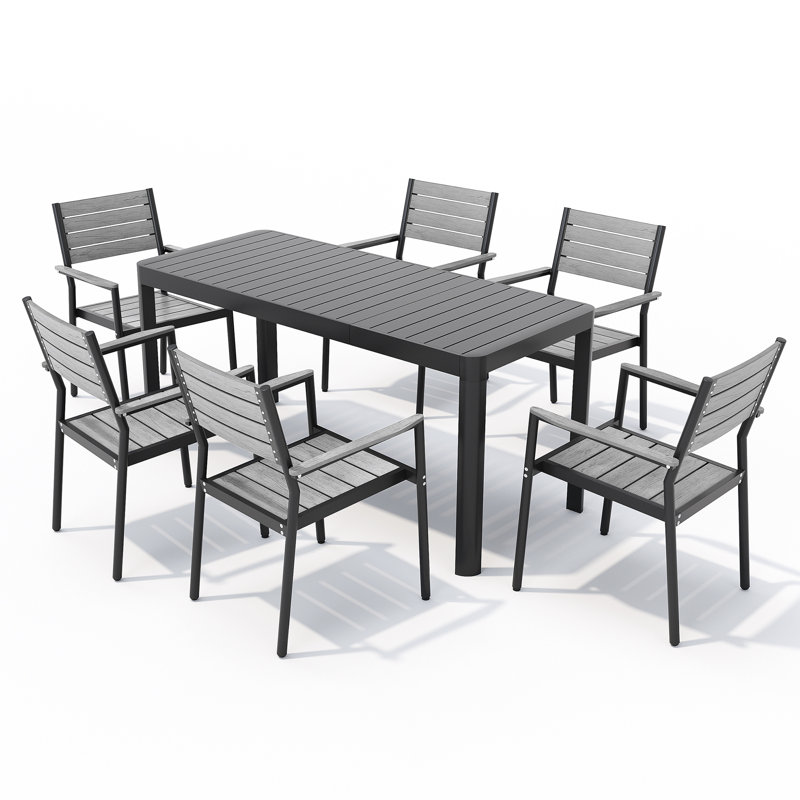 Cadem Patio Dining Set with Extendable Rectangular Table, 6