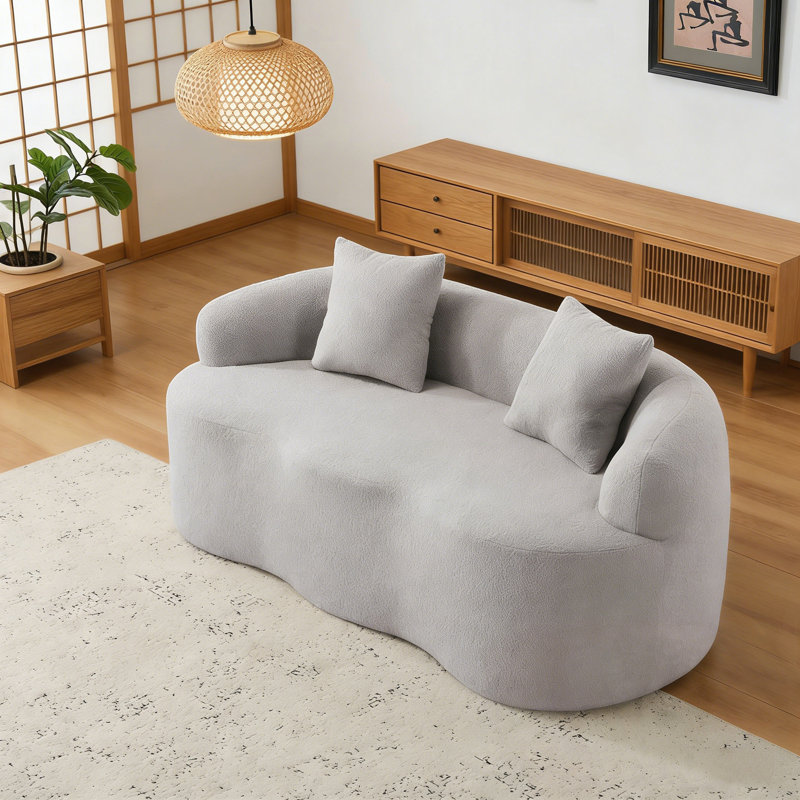 Causeuse courbée avec accoudoirs ronds et 2 coussins, Gris
