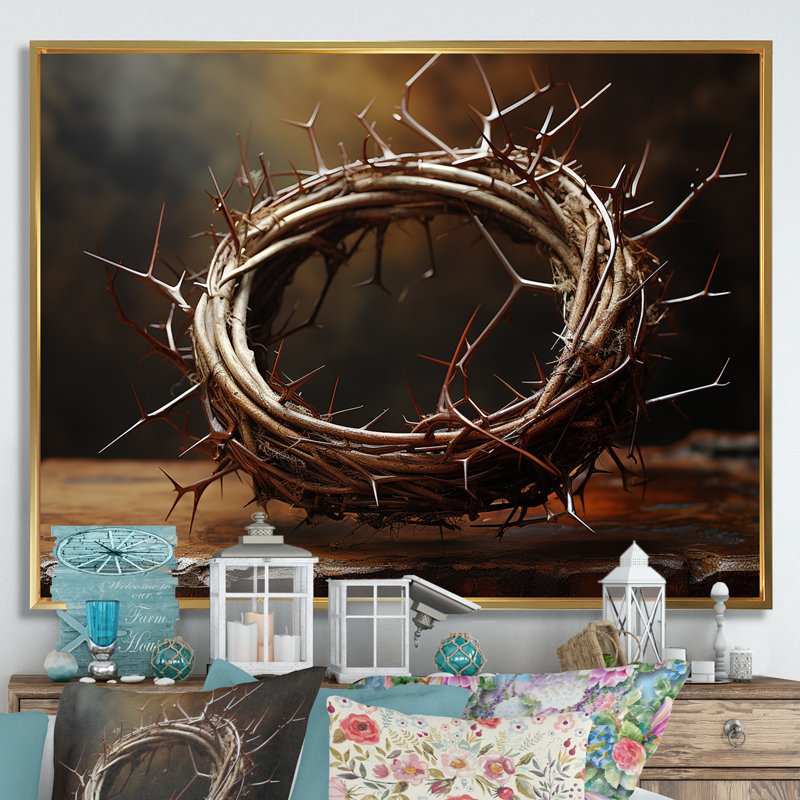 Couronne d'épines, reproduction sur toile, H 12 po x l 20 po x P 1 po, Cadre flottant doré