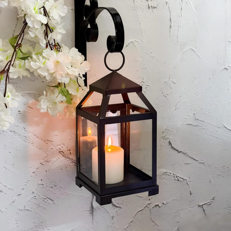 Lanterne de style classique en verre transparent et fer de 12 pouces de hauteur, cadeau idéal pour les fêtes, les mariages, les salons d'aromathérapie et de spa
