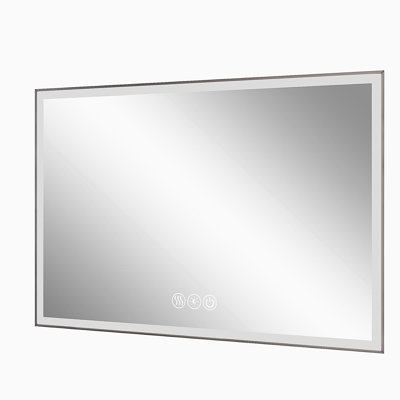 48*32in LED Framed Bathroom Vanity Mirror, Aluminum Frame with 45° Beveled Angle Beveled Lights, 3 Colors, Anti-fog, Suitable for Modern Decoration