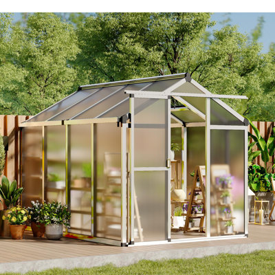 6x8 ft Walk-In Greenhouse for Backyard, Sliding Door & Roof Vents – Silver Aluminum Frame
