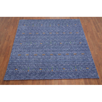 Tapis bleu fait à la main de style Gabbeh 6 x 6