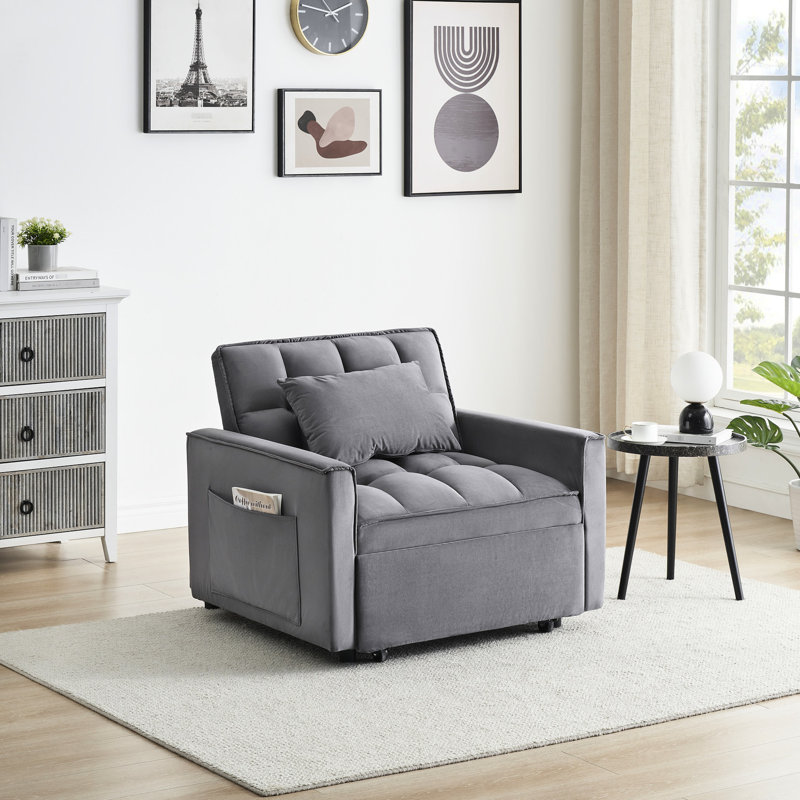 Lit pliant gris foncé, accoudoirs roulés, pour petits espaces, velours brun, espace de vie principal