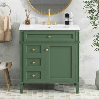 30'' Bathroom Vanity With Top Sink, Modern Bathroom Storage Cabinet With 2 Drawers And A Tip-Out Drawer, Single Sink Bathroom Vanity