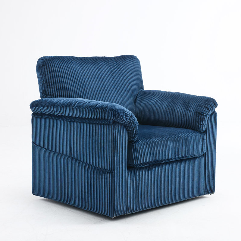 33" Swivel Barrel Chair, Upholstered Armchair With Side Pockets, Blue Duplicate