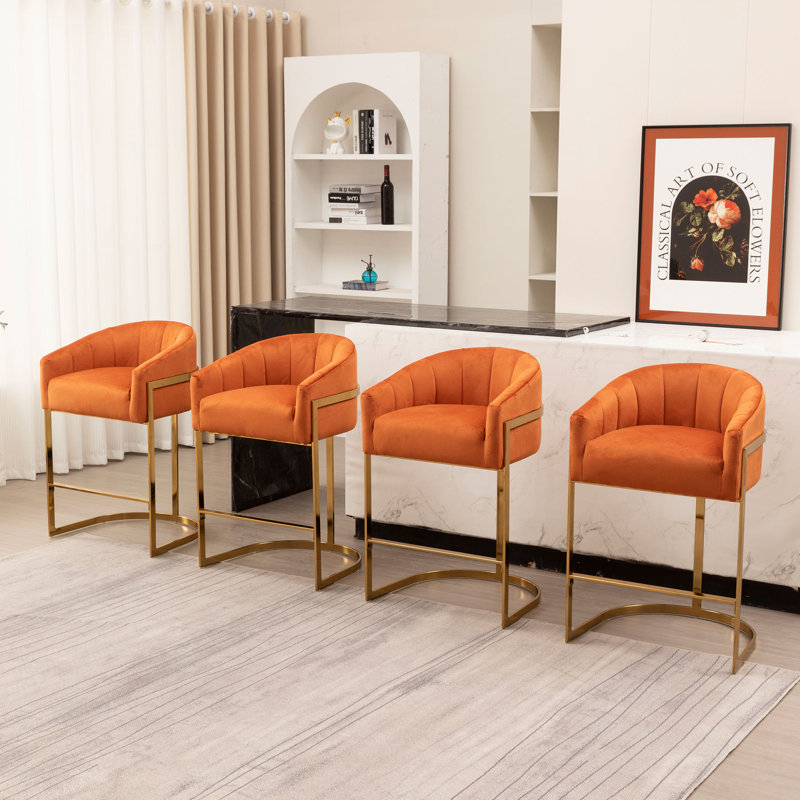 Tabouret de comptoir revêtu de velours l 22 po Johnnice , Orange