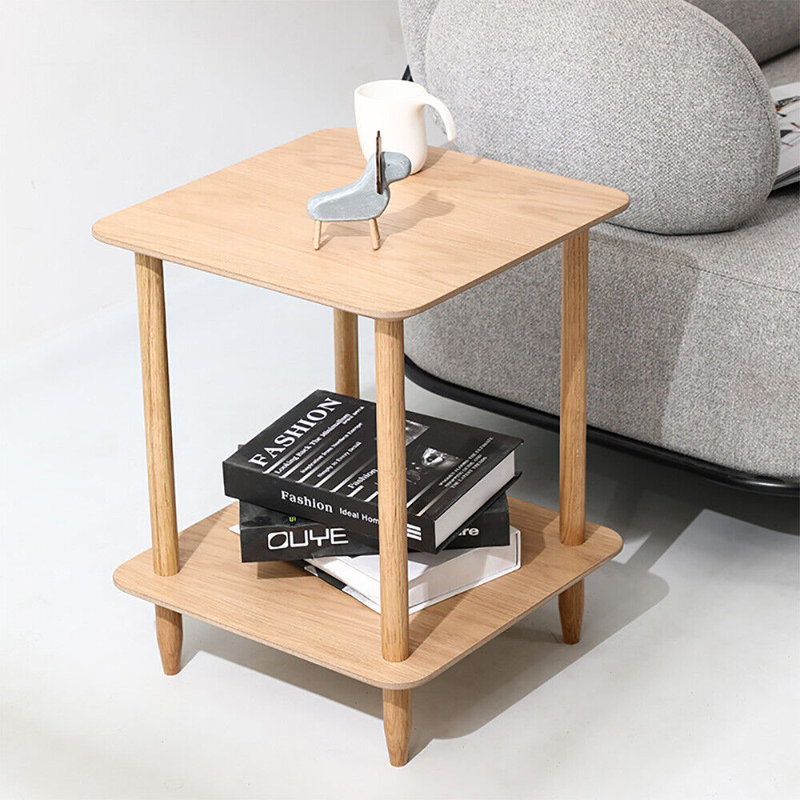 2 Layer Solid Wood End Table Sofa Side Table Nightstand For Living Room Bedroom