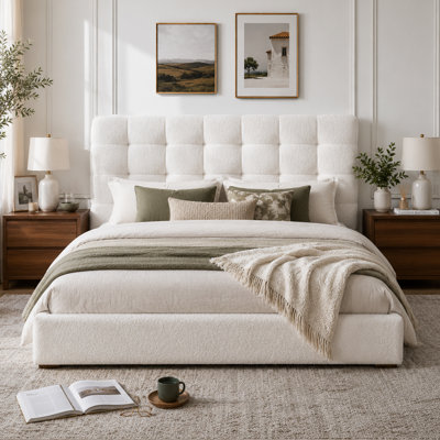 Gaillarde Arcadia Hydraulic Lift Up Storage Upholstered Platform Bed,Boucle White,Full