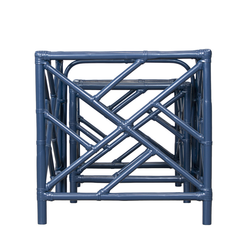 Chippendale Glass Nesting End Table, Navy