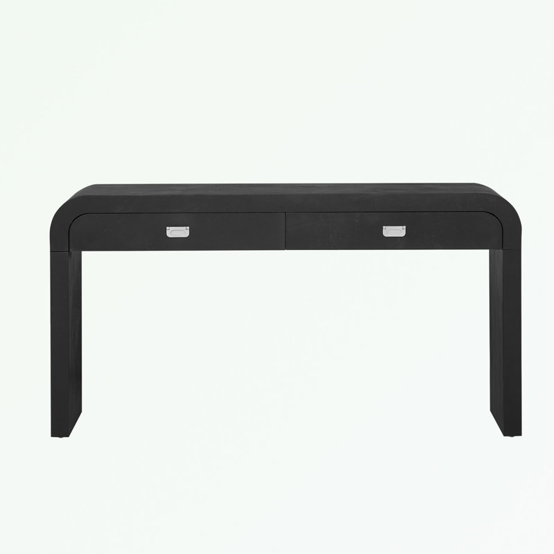 Modern Entryway Console Table With Burl Wood Veneer, Black, 31.7" H x 60" W x 15.7" D