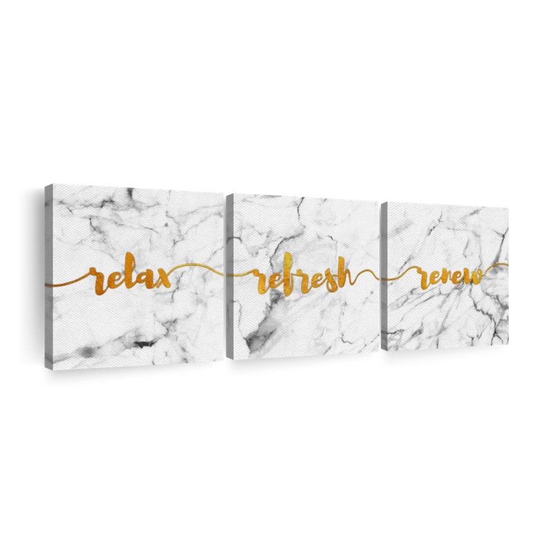 Motivation, typographie, relaxation, rafraîchir, renouveler, typographie sur toile, ensemble de 3 pièces