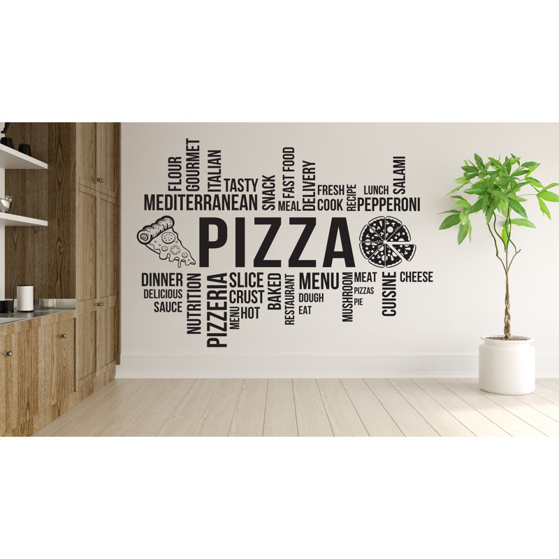 Adhésif décoratif pizza, autocollant mural restaurant, autocollant mural, pizza, fenêtre, pizza, H 22 po x l 35 po, Brun