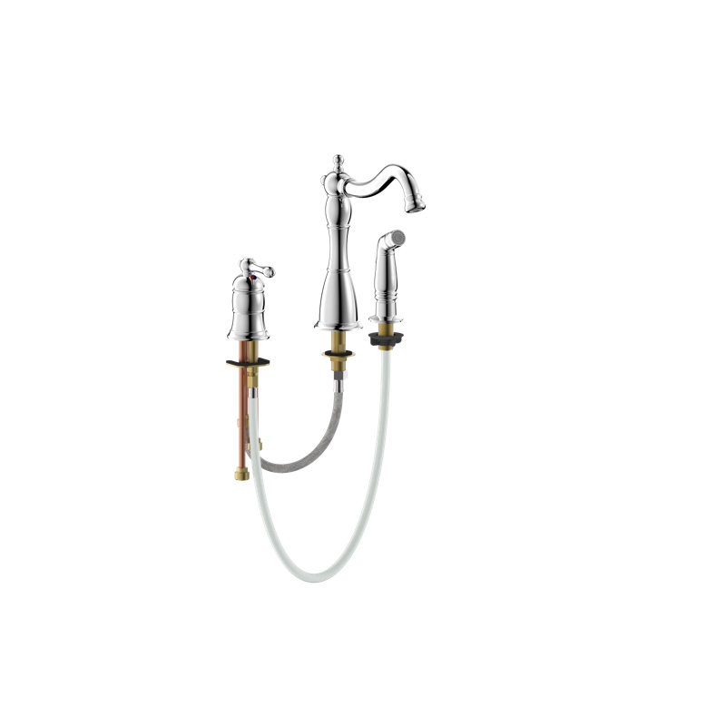 Prime Collection Exposed Mounting 3-Hole Installation Single-Handle Kitchen Faucet with Matching Side Spray - Chrome Polished