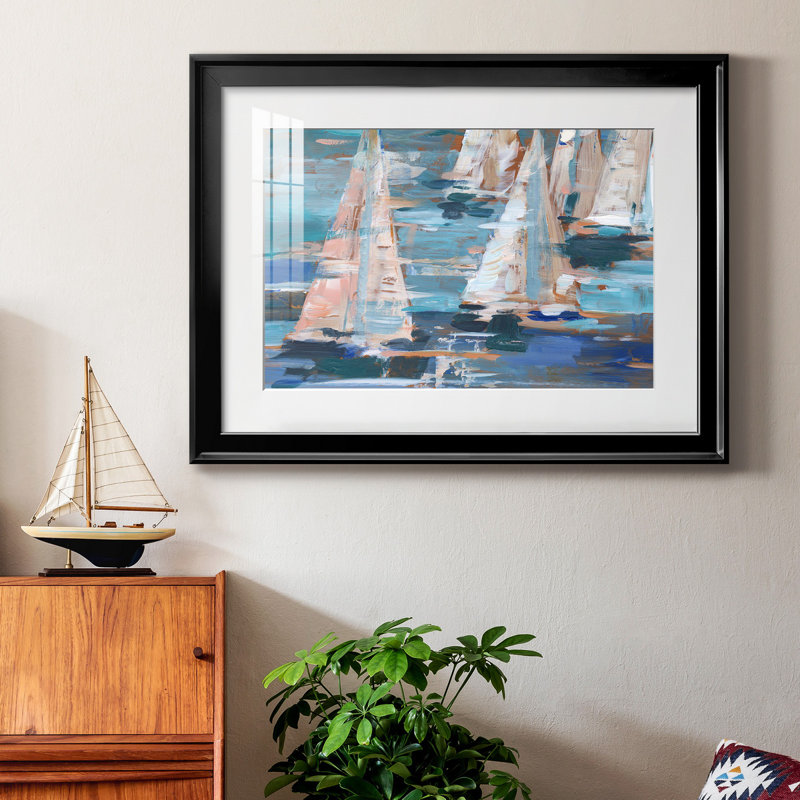 Pop Regatta I, Papier avec cadre noir fermé, H 26,5 po x l 36,5 po x P 1 po, Blanc