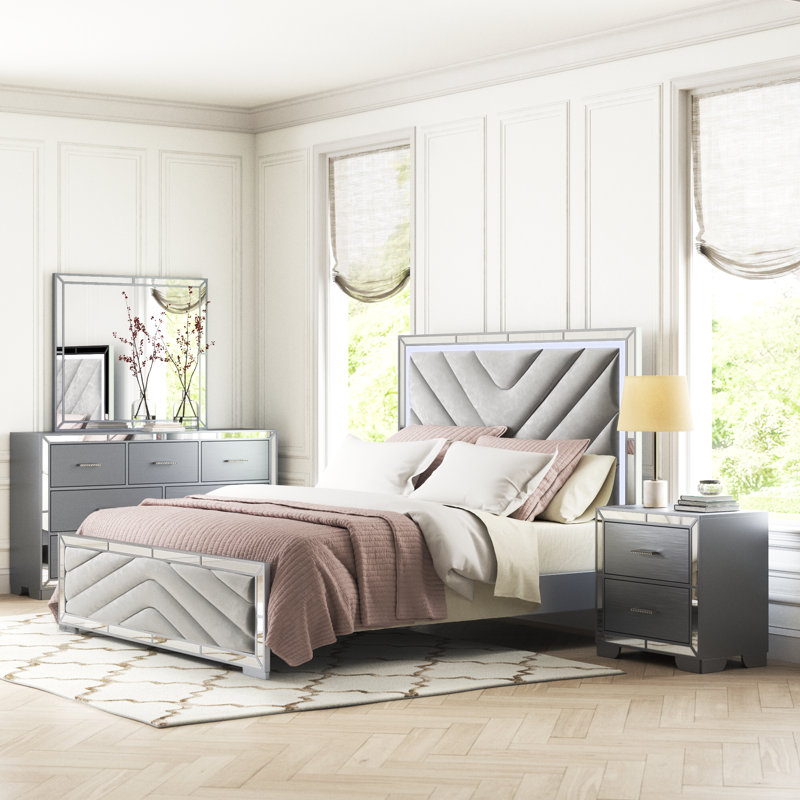 Sleaford 4pc Bedroom Set With Led Lights, King, Black