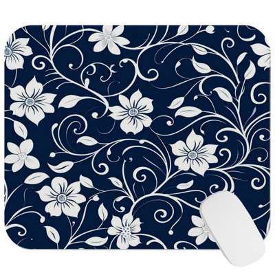 Floral Blue Flower Pattern XVI Modern Gaming Cute Office Laptop Desk Pad Gift Mat Square Rectangle Non-Slip Mousepad
