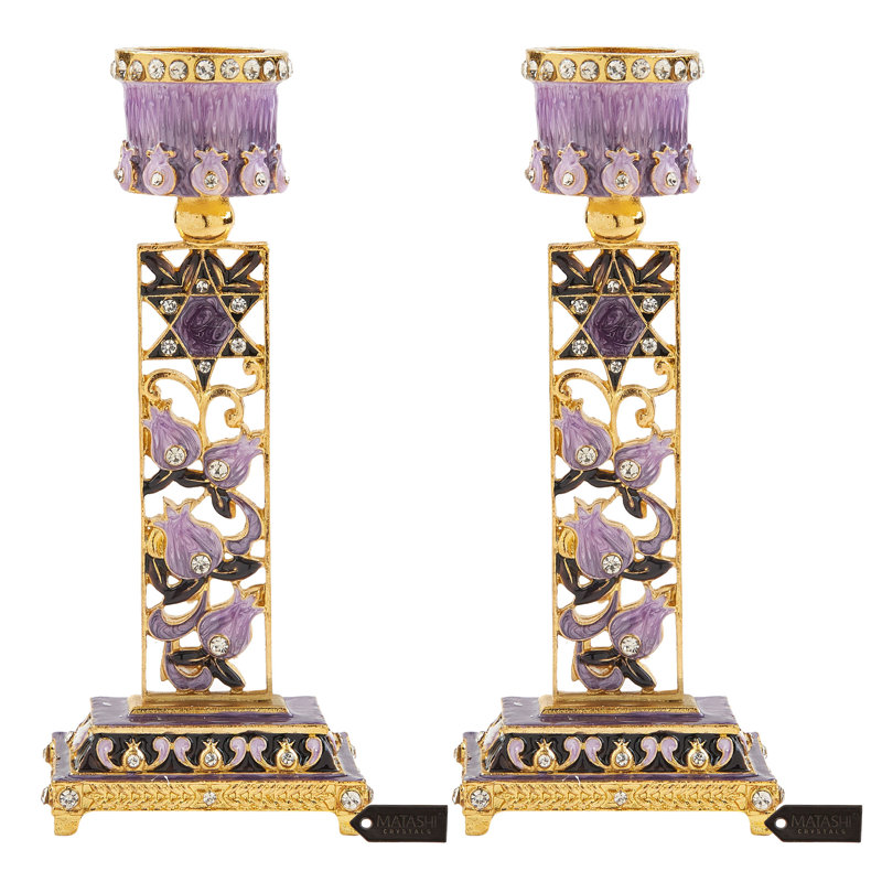 5.9'' H Pewter Tabletop Candlestick, Purple