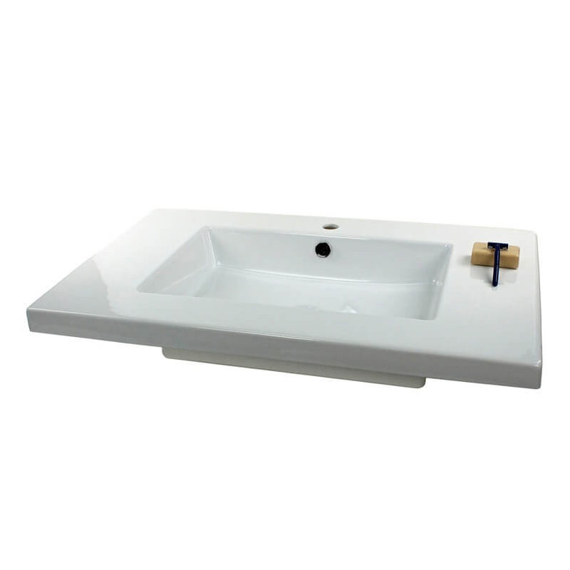 Lavabo de salle de bain mural rectangulaire en céramique avec trop-plein Mars, Monotrou