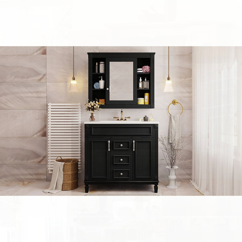 Meuble-lavabo moderne avec miroir de rangement et miroir, Noir