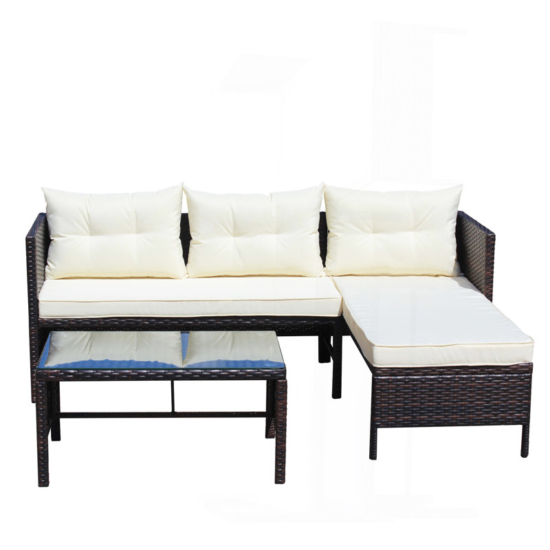 Canapé modulaire d'extérieur en osier 3 pièces avec coussins de siège