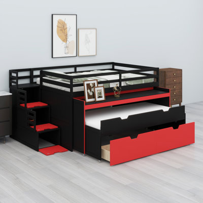 Multi-Functional Loft Bed with Pull-Out Desk, Trundle and Storage Steps