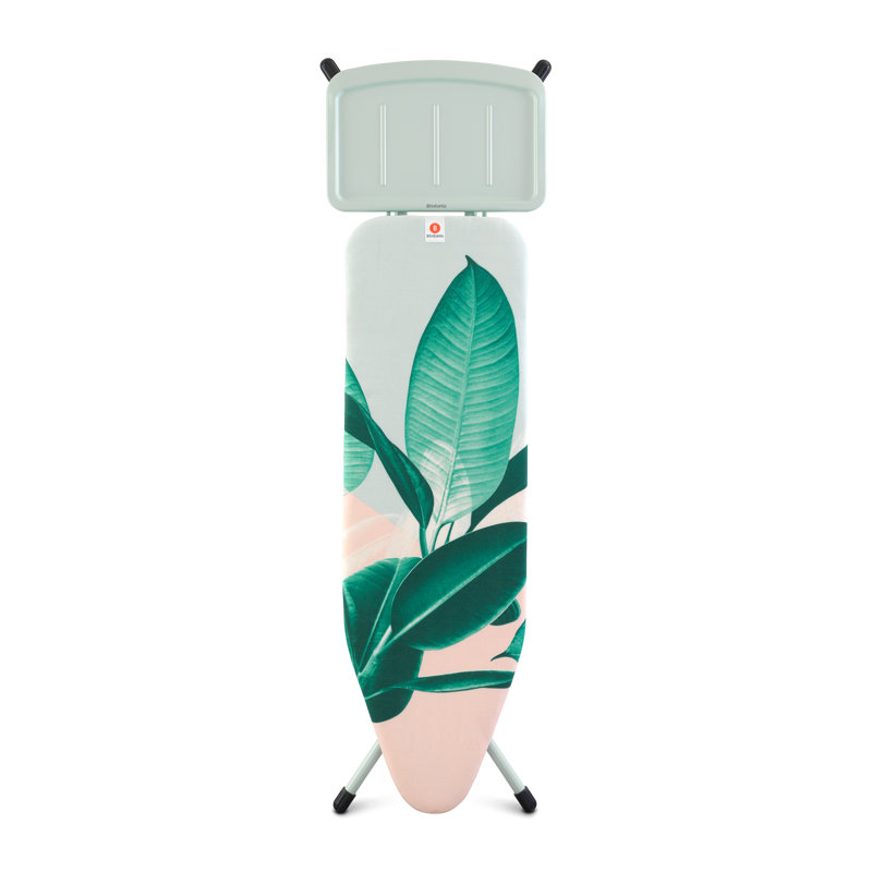 Mint Green Freestanding Ironing Board with Tropical Leaves Cover