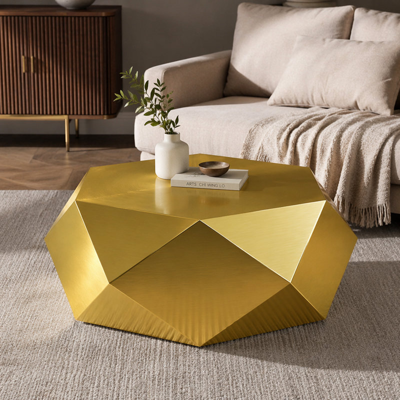 Table basse moderne en acier inoxydable, table de bout géométrique pour le salon, sans assemblage, Doré