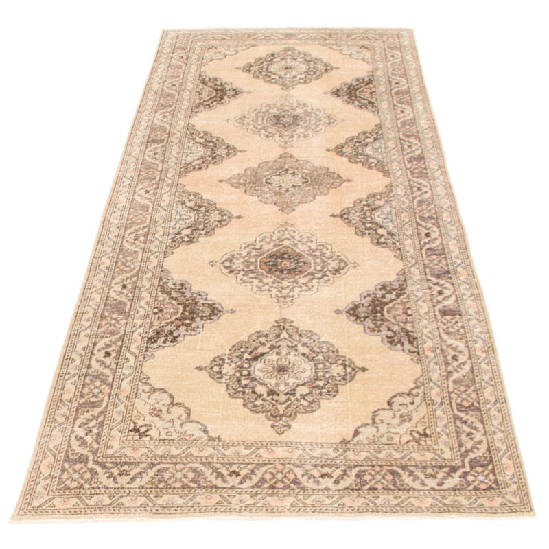 Tapis de couloir unique en laine noué à la main style années 1990 de 4 pi 11 po x 12 pi 5 po Morta