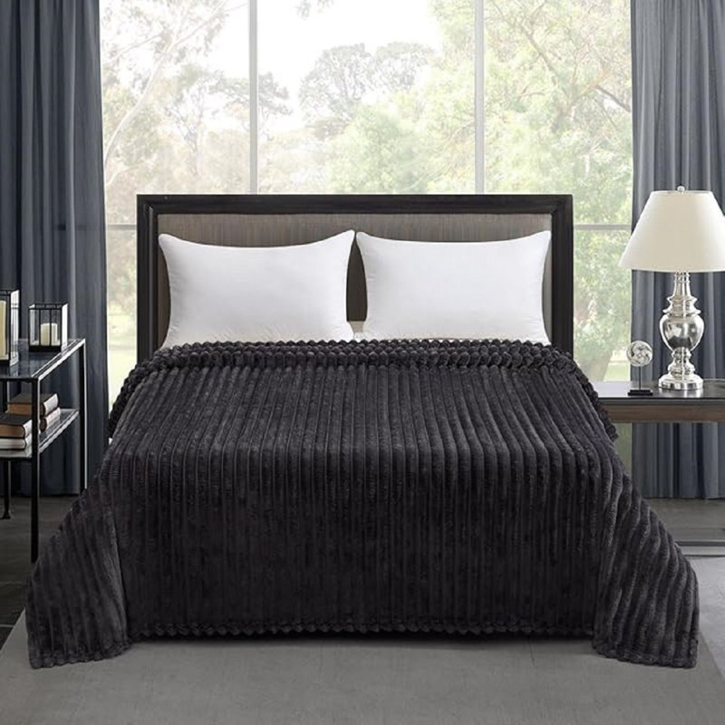 Ribbed Throw Blanket – Soft, Lightweight & Cozy Home Décor Throw, Charcoal, 240cm x 200cm