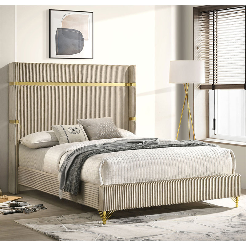 Malcolm Beige Upholsteredwingback Bed