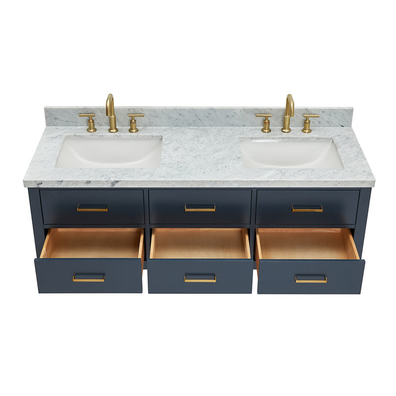 73'' W Double Vanity, Midnight Blue, Satin Brass, 61"