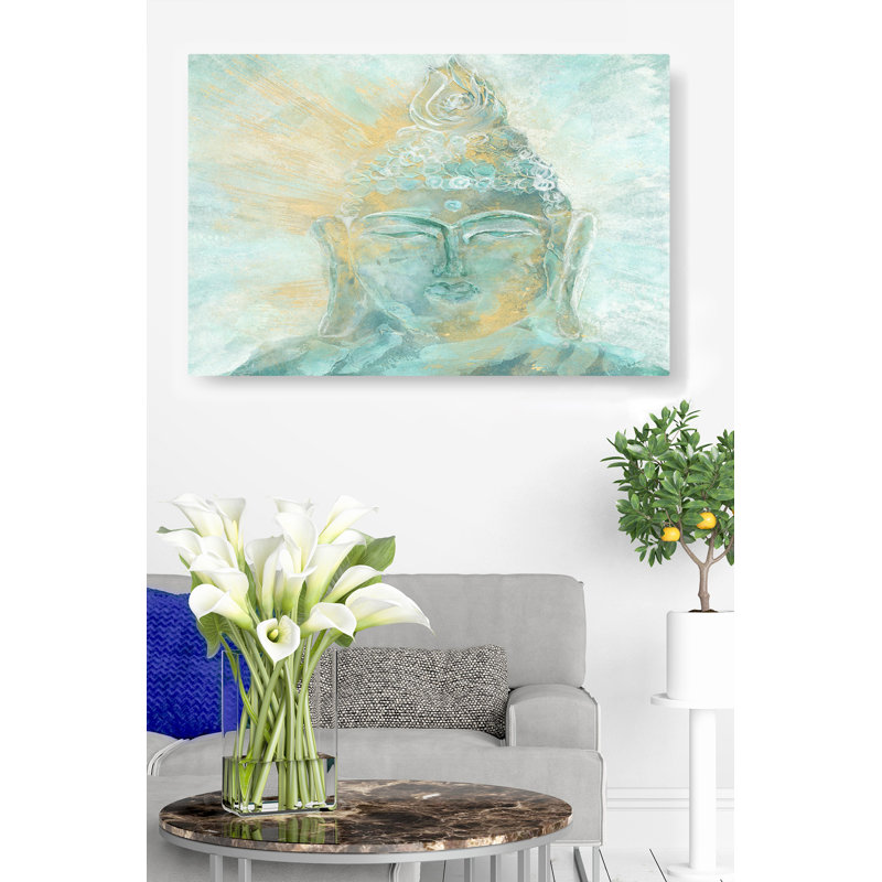 Bouddha vif, bleu sarcelle, vert, bleu, jaune, doré, doux, bouddhisme, silhouette, relaxant, tranquille