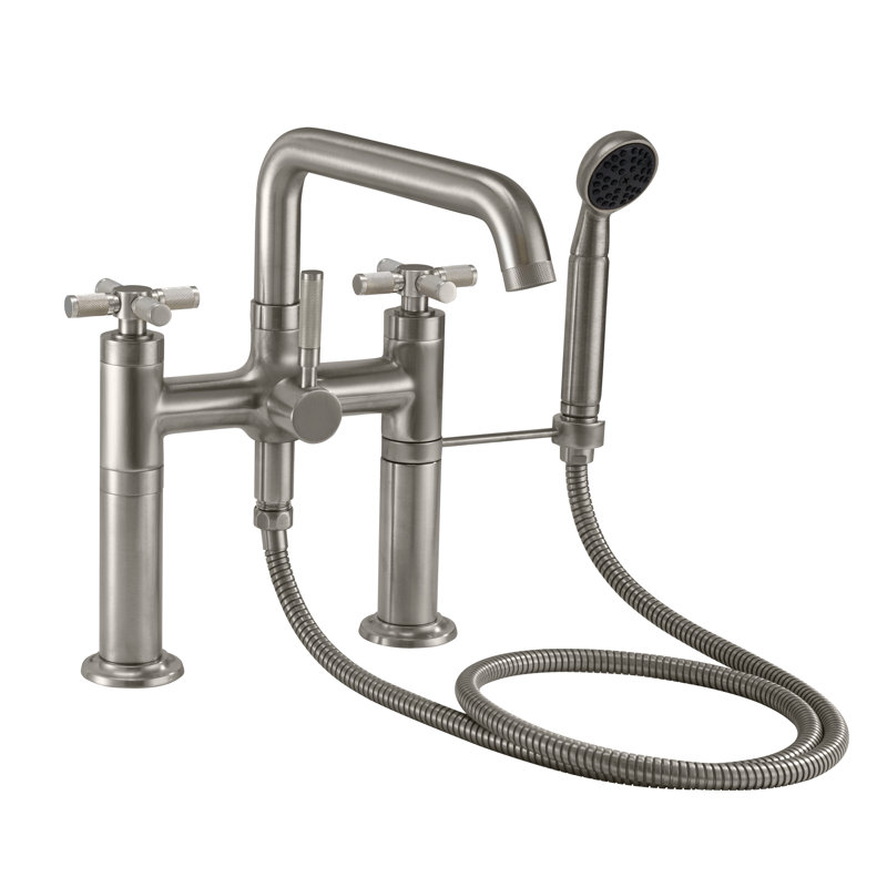 Descanso Tub Filler with Diverter, Satin Nickel, Cross Handle