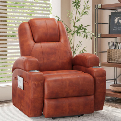 Power Lift Recliner Chair with Massage Ergonomic Recliner Chair for Elderly People, Single Massage Sofa with Two Cup Holders, Side Pockets,Front Armrest Pockets