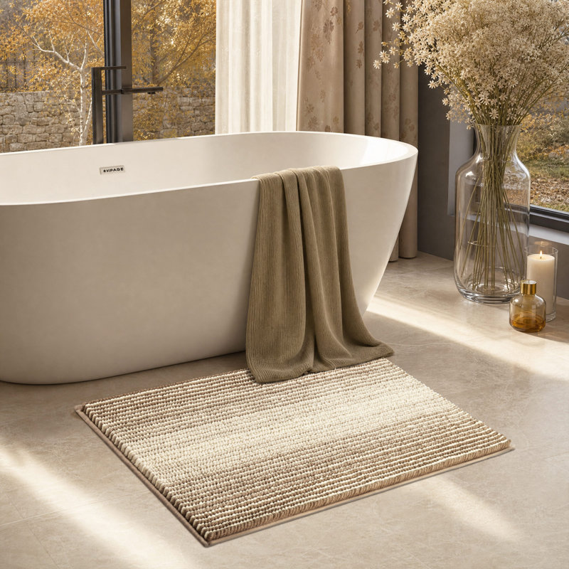 Tapis de bain en chenille douce avec envers antidérapant, 16 po x 24 po, Taupe clair