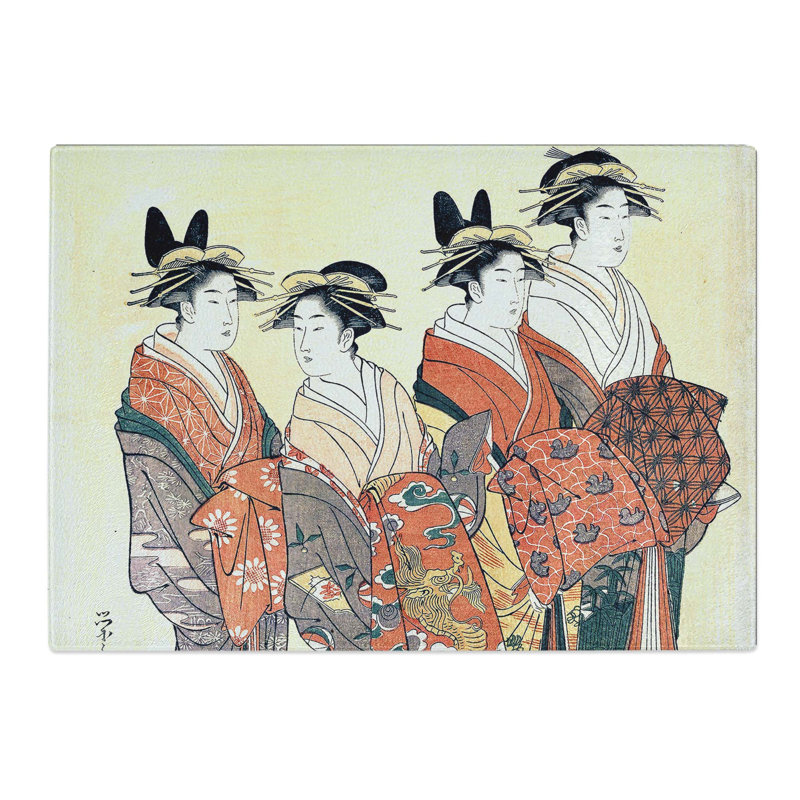 Tempered Glass Four Courtesans by Chobunsai Eishi Chopping Board, 39 cm x 28.5 cm