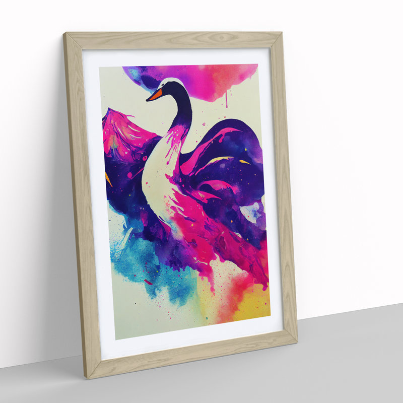 Swan in Watercolour Abstract - Framed Print, Oak Framed, 64cm H x 46cm W x 2cm D
