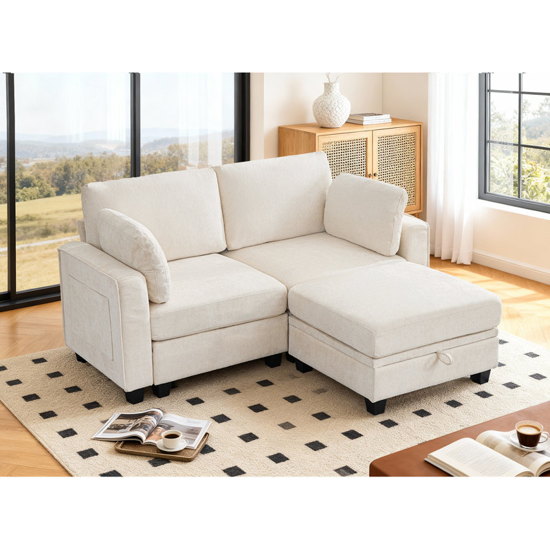 72" Modular Sectional Sofa With Storage Ottoman, L Shape Convertible Cloud Sofa Sectional Couches For Living Room Comfy Chenille Deep Seat Couch With Chaise