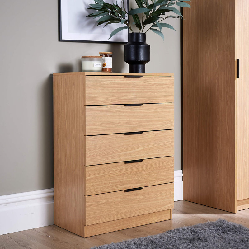 Phoenix 5 Drawer Chest Bedroom Storage Unit, Oak