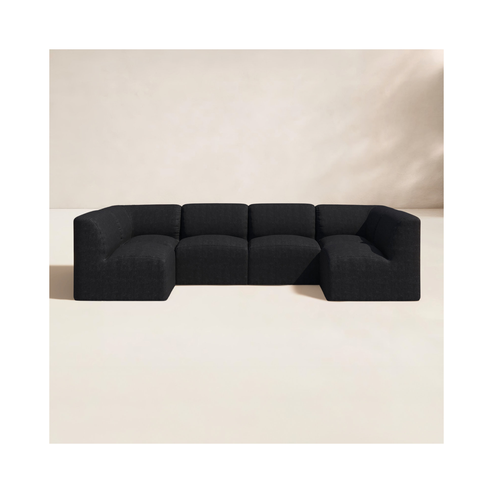 Praia 124" Sunbrella Outdoor U Sectional, Canvas Black Sunbrella® Canvas