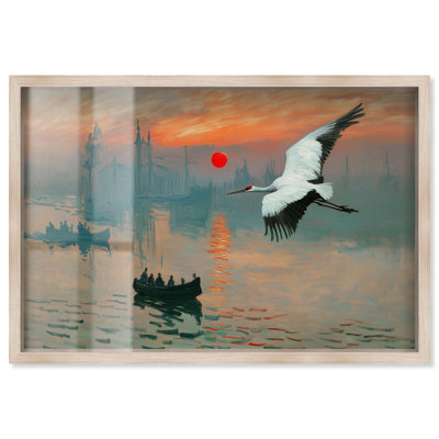 Crane Sunset Shadowbox Print Modern Pet Art par Art Remedy