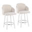 Tabouret de comptoir à hauteur fixe avec pivot en bois blanc et tissu crème avec repose-pieds rond chromé - ensemble de 2