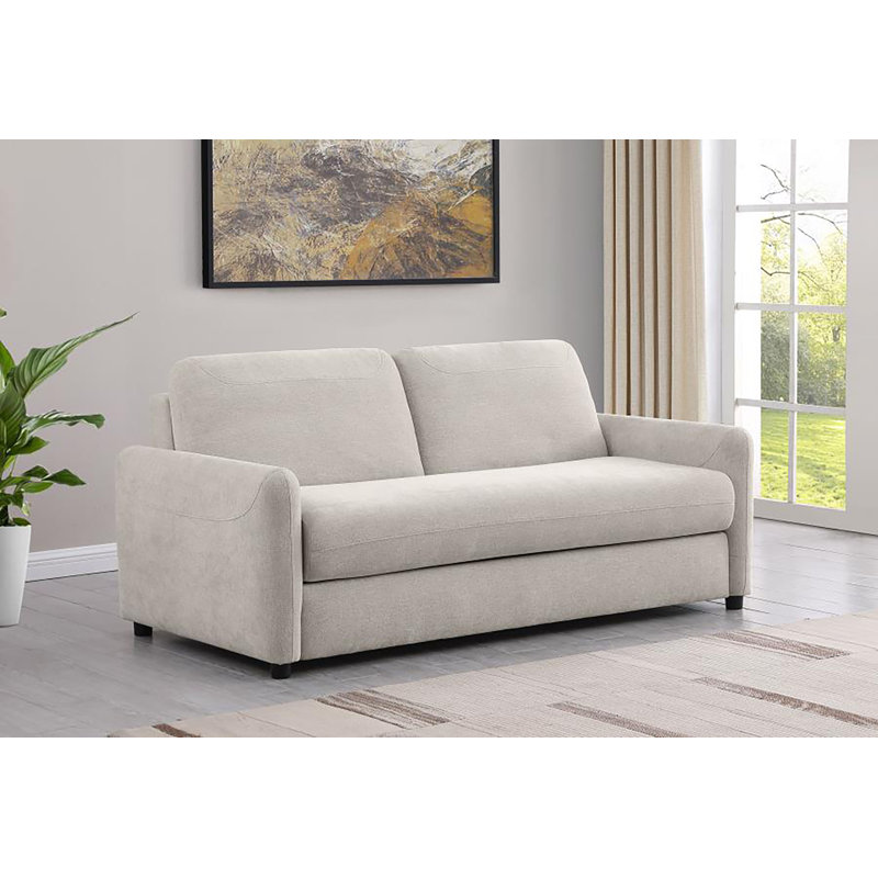 Emiel Upholstered Sofa Sleeper With Queen Mattress, Beige Polyester