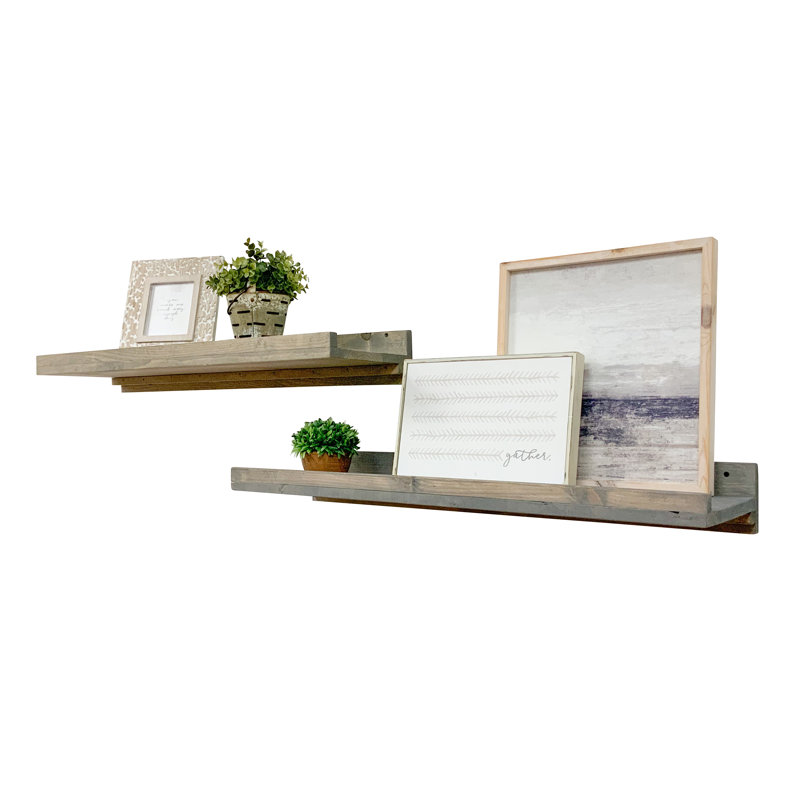 2 Piece Pine Floating Shelf, Gray, 4.25" H x 36" W x 10" D