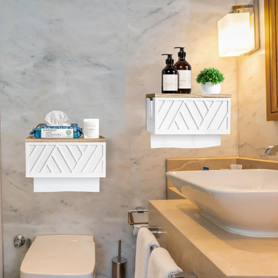 Set Of 2 Paper Towel Dispenser Wall Mount, Paper Towel Holder Wall Mounted With Lid, Solid Wood Commercial C-Fold, Z-Fold