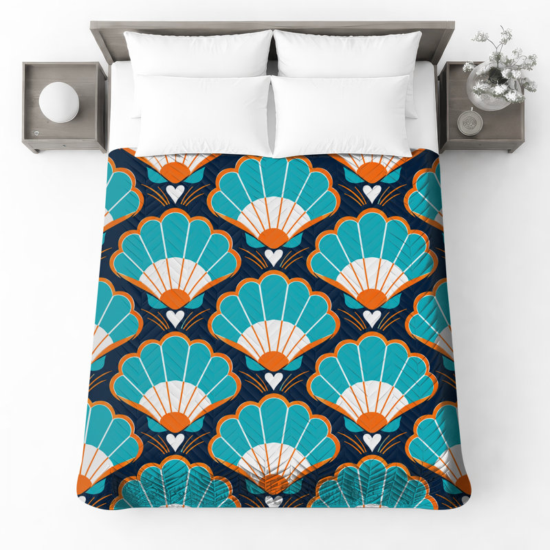 Couvre-lit matelassé bleu et orange, Twin