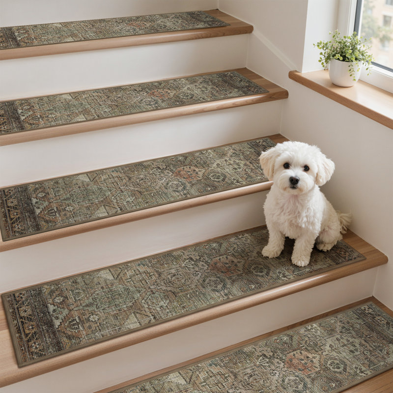 Tapis d'escalier antidérapants pour l'intérieur, Sauge / vert, 15