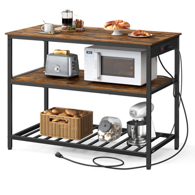 Kitchen Island with 3 Shelves, 47.2 Inches Width Kitchen Shelf with Power Strip by 17 Stories